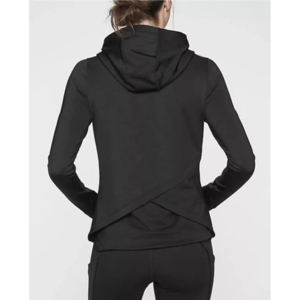 Athleta Boot Camp Hoodie Space Dye Black Small Cross Back Pullover Jacket M